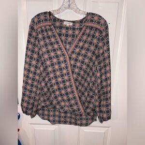 Max Studio Black and Pink Patterned Blouse